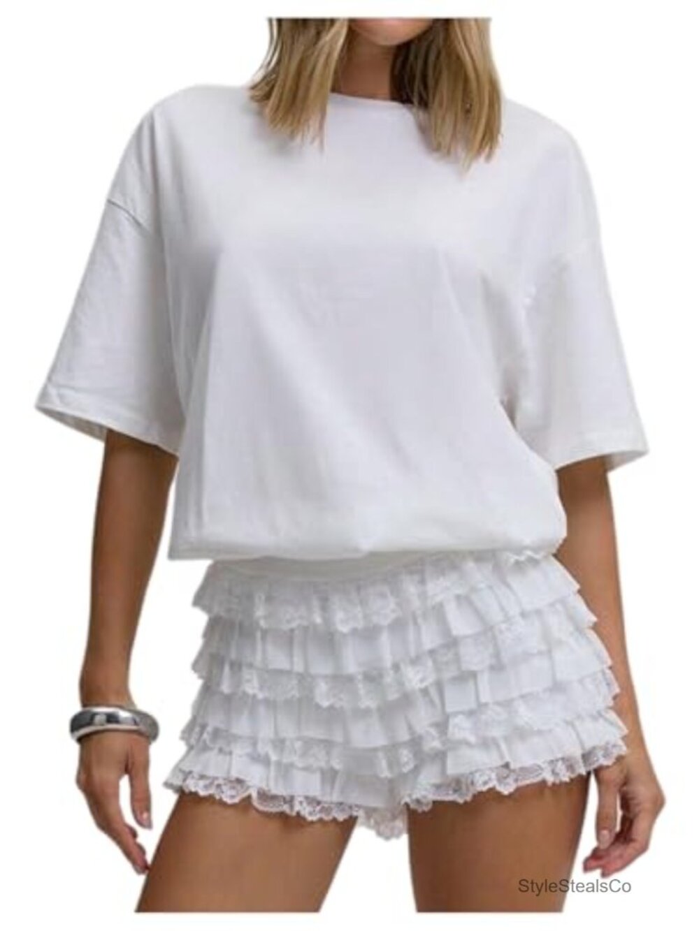 Women's Floral Lace Ruffle Mini Shorts Mesh Layered Y2k Bloomer